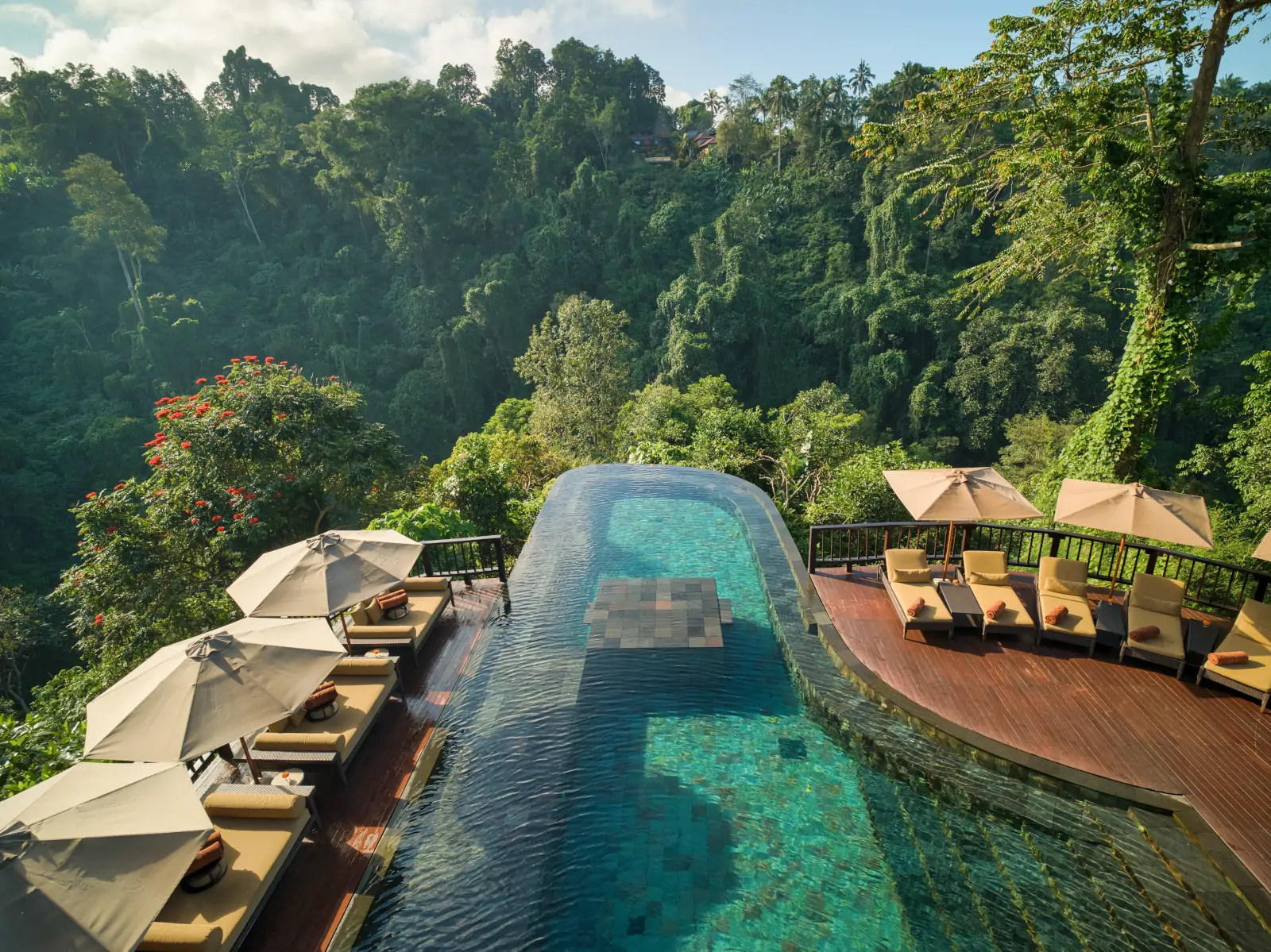 Hanging Gardens of Bali infinity pool overlooking rainforest during Nyepi in Bali March