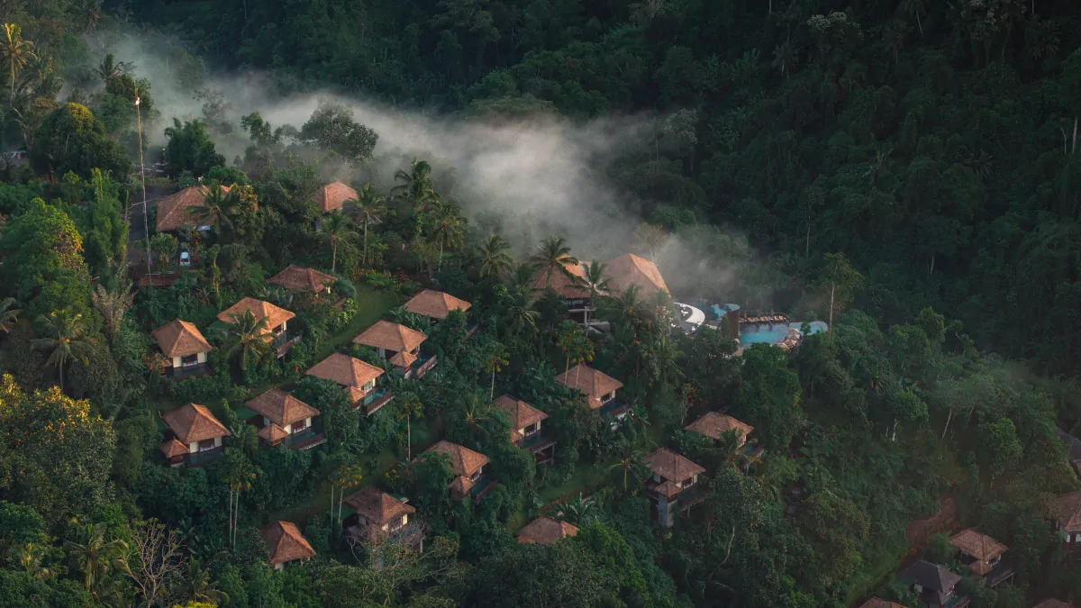 Hanging Gardens of Bali villa built into hillside with private infinity pool and jungle views