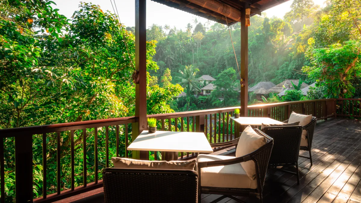 Morning coffee beside a private infinity pool in Ubud Bali