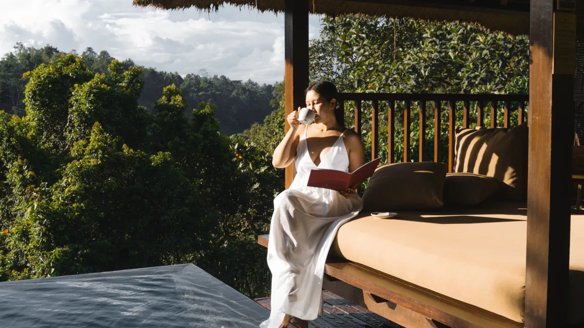 Relaxing beside a private infinity pool in Ubud Bali